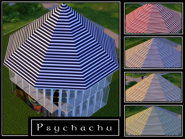 Sims 4 — Roof 3 by Psychachu — (5 swatches) - black, white and dark colour striped roof to play with.