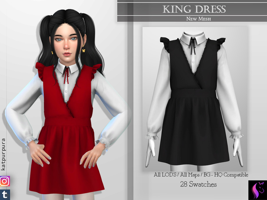 Sims 4 — King Dress by KaTPurpura — Elegant dress with ruffles on the sleeves and chest, with a long-sleeved shirt and