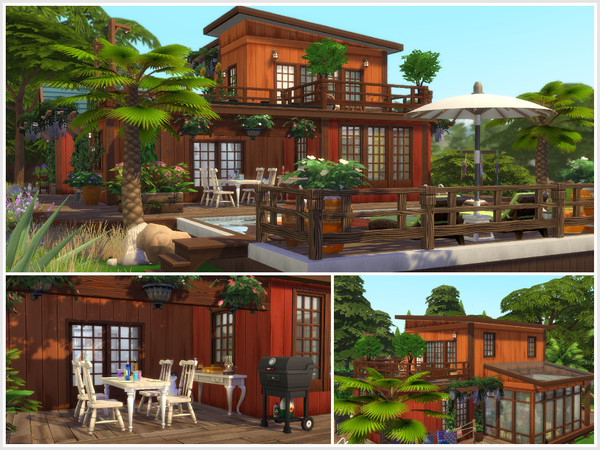Sims 4 — Orange cabin no CC by sgK452 — House on stilts located on the island of Windenburg, for a couple. This house is