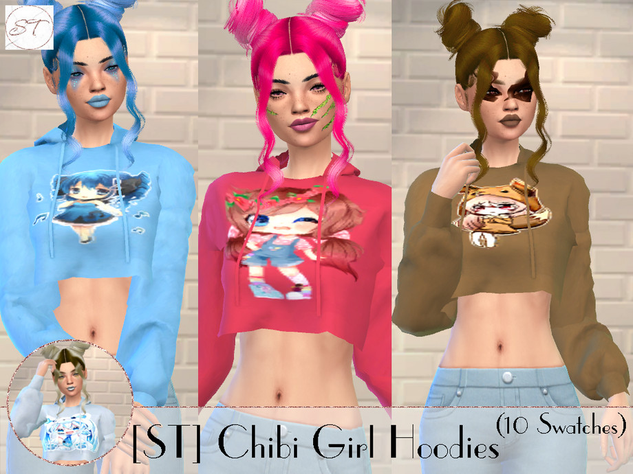 The Sims Resource - Chibi Girl Hoodies (MESH NEEDED)