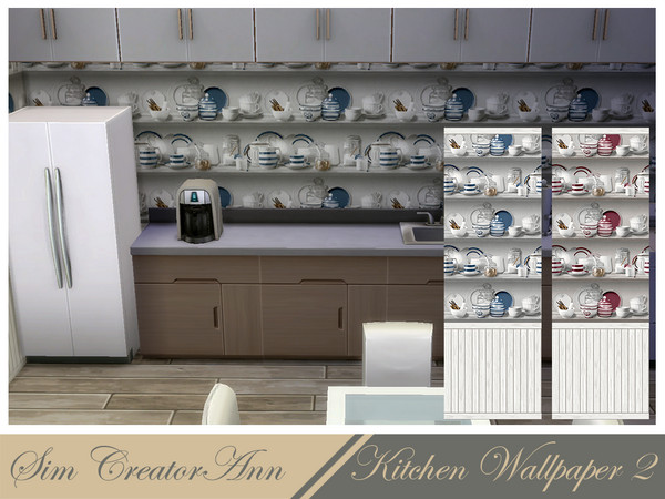 Sims 4 — Kitchen Wallpaper #2 by Sim_Creator_Ann — A modern Kitchen wallpaper, comes in 3 wall heights and 2 swatches