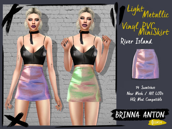 Sims 4 — LUCY COLLECTION Light Metalic Vinyl PVC Mini-Skirt by BrinnaAnton — 14 swatches New Mesh All LODs HQ Mod