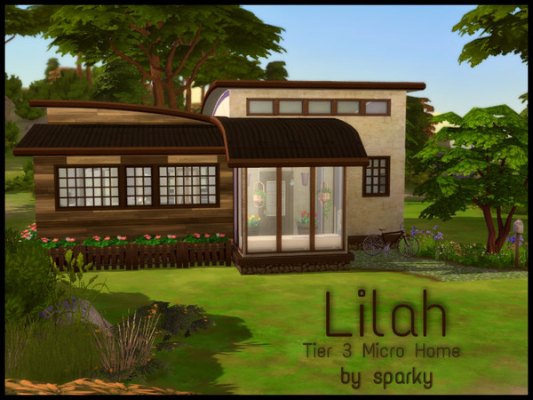 Sims 4 — Lilah by Sparky — Lilah is a tier 3 micro home. One bedroom starter home with a full bathroom, kitchen, dinning