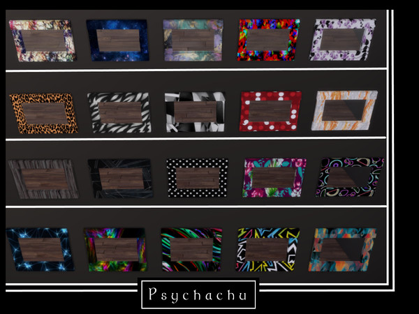 Sims 4 — Mirror Set by Psychachu — (20 swatches in total, 5 per package) - beautiful, colourful, modern patterned mirrors