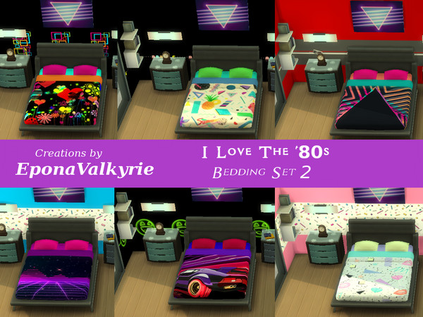 The Sims Resource | I Love The 80's Double Bedding Set 2