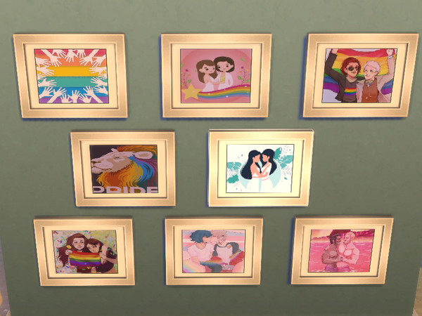 Sims 4 — Set Paintings Pride  by julimo2 — Set Paintings Pride includes 16 paintings - 8 Paintings Pride : Mood Confident