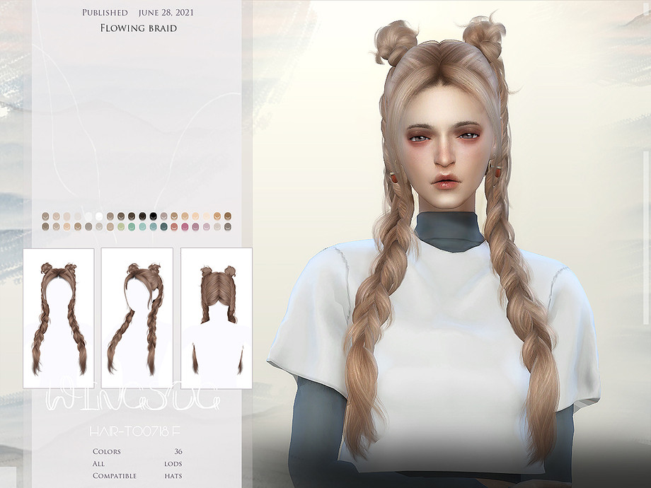 Image of Braided Pigtails Hairstyle by wingssims for Sims 4 cc