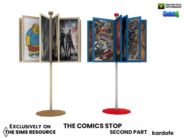 Sims 4 — The Comics Stop_Poster display by kardofe — Poster display stand, decorative, in two colour options 