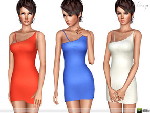 Sims 3 —  Asymmetrical Mini Dress by ekinege — Mini dress featuring a asymmetrical neckline, and rounded elastic straps.