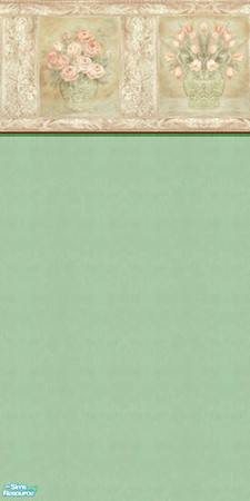 Sims 2 — TC68 Nursery - Peach Roses Wall by Riverwillows — Lovely soft green textured wall bordered with Victorian Roses.