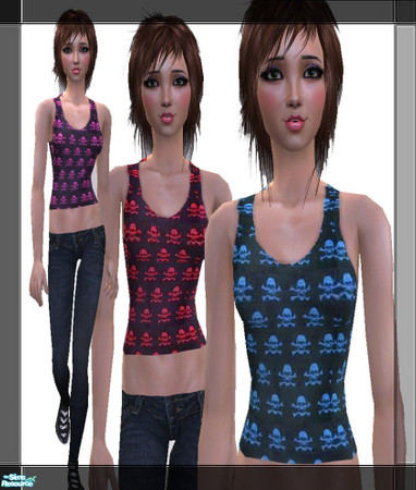 Sims 2 — Teen Skull Set by pretty_baby — 3 outfits. all have super skinny jeans and converse shoes. and a singlet top