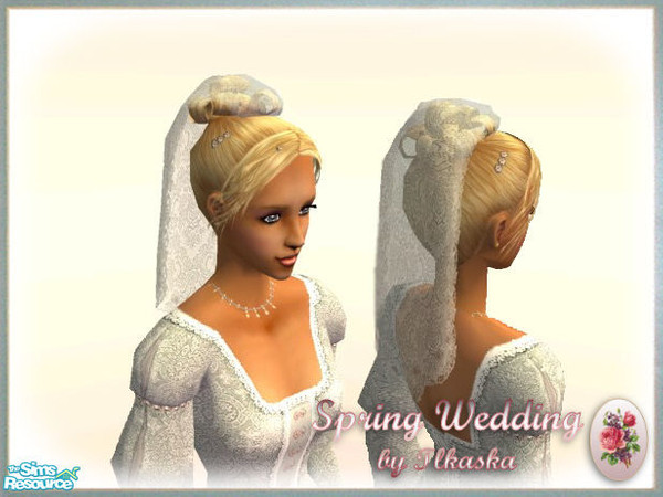 Sims 2 — Spring Wedding Veil - Blond by tlkaska — This set includes a white damask wedding gown with soft pink accents