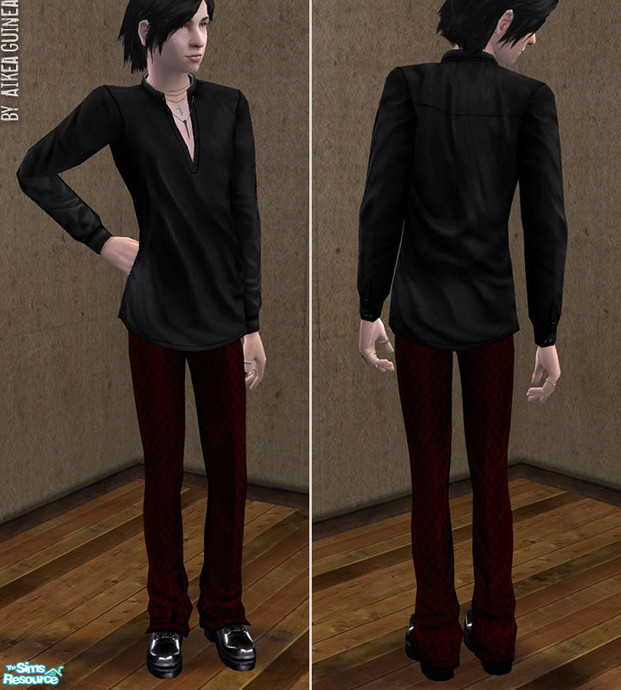 The Sims Resource - Silk Shirt Ensemble for Adult Males - Black
