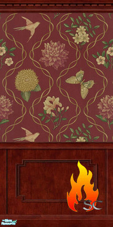 Sims 2 — Burgandy Pattern with Paneling by scfiregirl25 — Burgandy Pattern with Birds, Carnations and Butterflies. With