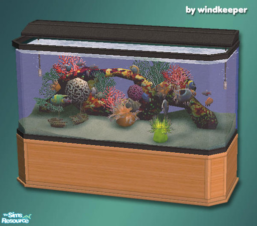 Sims 2 — Saltwater Aquarium - light wood by Windkeeper — Recolor of Maxis saltwater aquarium. Will also work for No Care