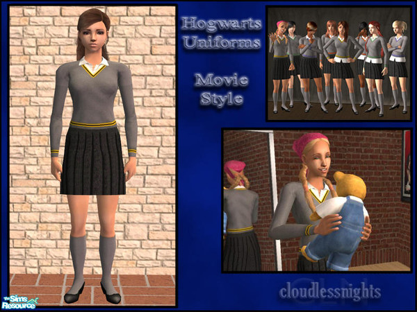 Sims 2 — Hogwarts Uniforms - Hufflepuff by cloudlessnights — Hogwarts uniforms for adult and young adult females, based