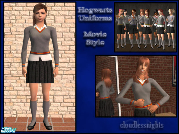 Sims 2 — Hogwarts Uniforms - Gryffindor by cloudlessnights — Hogwarts uniforms for adult and young adult females, based