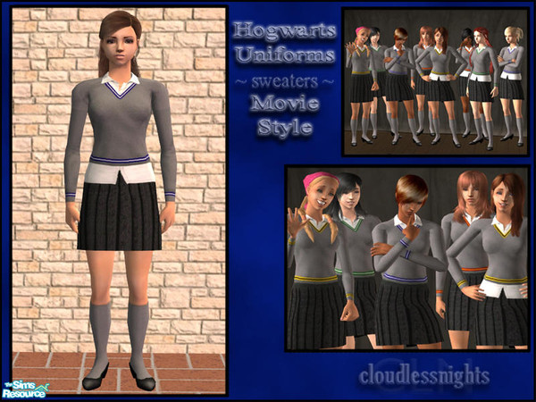 Sims 2 — Hogwarts Uniforms - sweaters by cloudlessnights — Hogwarts uniforms for adult and young adult females, based on