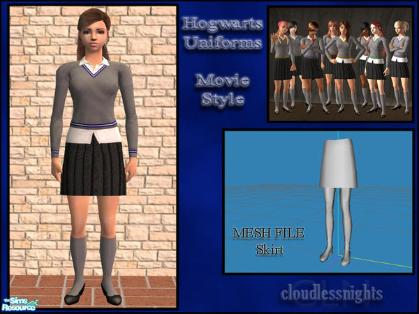 Sims 2 — Hogwarts uniforms - skirts - New Mesh by cloudlessnights — Hogwarts uniforms for adult and young adult females,