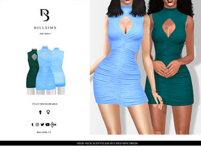 Sims 3 — High Neck Sleeveless Ruched Mini Dress by Bill_Sims — This mini dress features a slinky fabric with a high