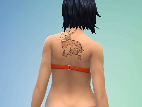 Sims 4 — Bunny Tattoo by hexed — A bunny tattoo for the upper back, stomach, left leg or foot.