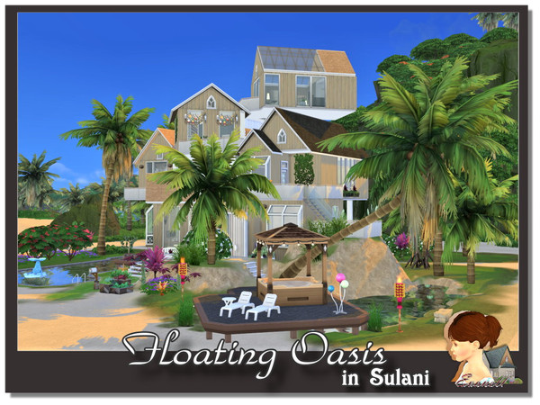 Sims 4 — Floating Oasis(no cc) by evanell — A four-levels beach retreat for your sims family I used 50/50 Lot Size. Not