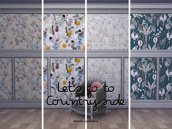 Sims 4 — Countryside [Wallpaper] by Ashuria — 4 Swatches. No expansion needed! Please do not reupload or claim as your