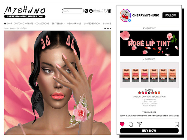 Sims 4 — Rose Lip Tint by cherrymyshuno — - 6 swatches - hq textures - teen - elder - base game compatible - custom