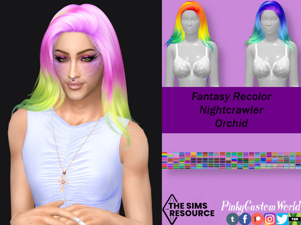 Sims 4 — Fantasy Retexture of Orchid hair by Nightcrawler by PinkyCustomWorld — Beautiful long alpha hair, recolored in