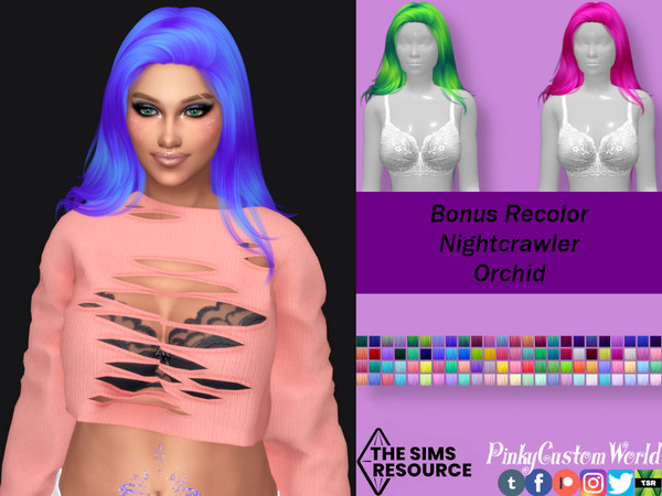Sims 4 — Bonus Retexture of Orchid hair by Nightcrawler by PinkyCustomWorld — Beautiful long alpha hair, recolored in