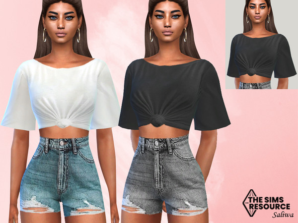 The Sims Resource - Front Tied Crop Tops