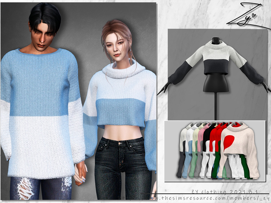 The Sims Resource - Short Turtleneck Two color sweater(Couple dress)