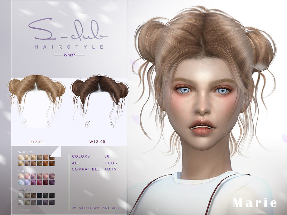 The Sims Resource - Cute double buns short hairstyle for girls MARIE by  S-Club
