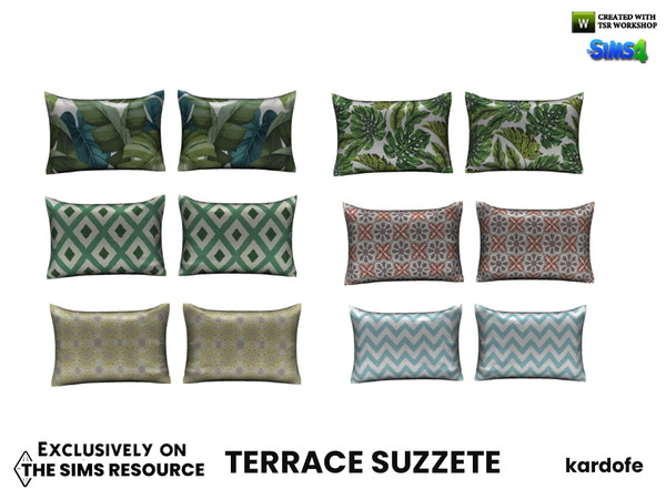 Sims 4 — Terrace Suzzete_Cushions by kardofe — Set of two cushions, to be placed on the bench, in six colour choices