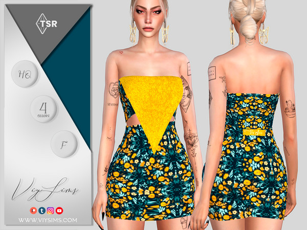 Sims 4 — Short Dress [5] - FEMALE [Floral Pattern] by Viy_Sims — Dress New Mesh!! 4 Colors Compatible with HQ mode