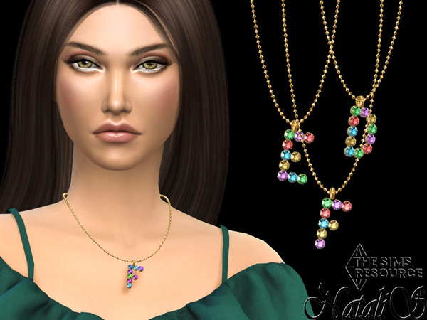 Sims 4 — Letter DEF multicolor pendant set by Natalis — Letter DEF multicolor crystals pendant on the middle chain. 2