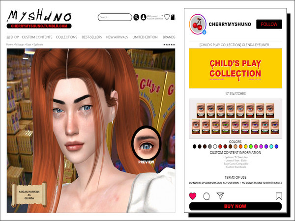 Sims 4 — Glenda Eyeliner by cherrymyshuno — - 17 swatches - hq textures - teen - elder - base game compatible - custom