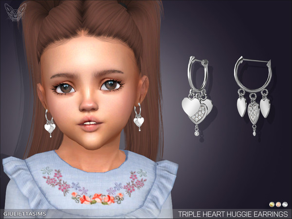 The Sims Resource - Triple Heart Huggie Earring For Toddlers
