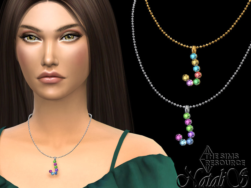 The Sims Resource Letter J multicolor crystals pendant