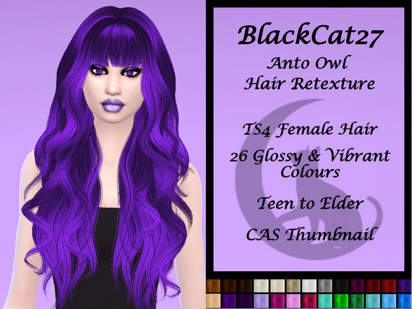 Sims 4 — Anto Owl Hair Retexture (MESH NEEDED) by BlackCat27 — Long curly hairstyle, mesh by Anto, retextured for you