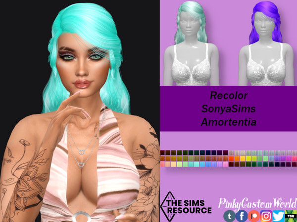 Sims 4 — Retexture of SonyaSims hair by Amortentia by PinkyCustomWorld — Medium Lenght wavy hairstyle with fringe bangs,