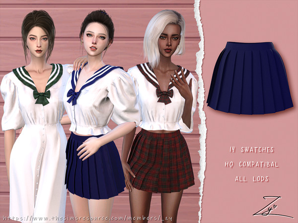 Sims 4 — Pleated Skirt by _zy — New mesh 14 colors All lods HQ compatible hope you will like it~