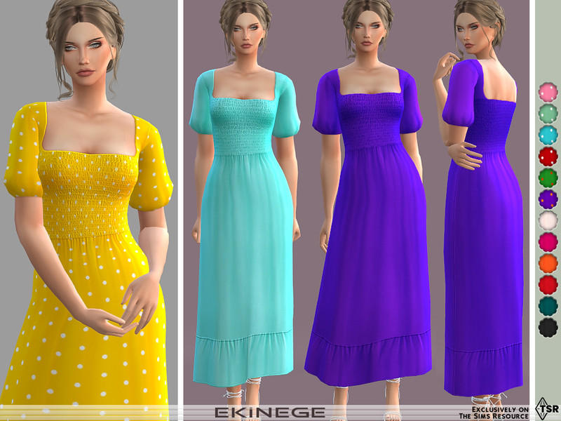 The Sims Resource Puff Sleeve Shirred Maxi Dress