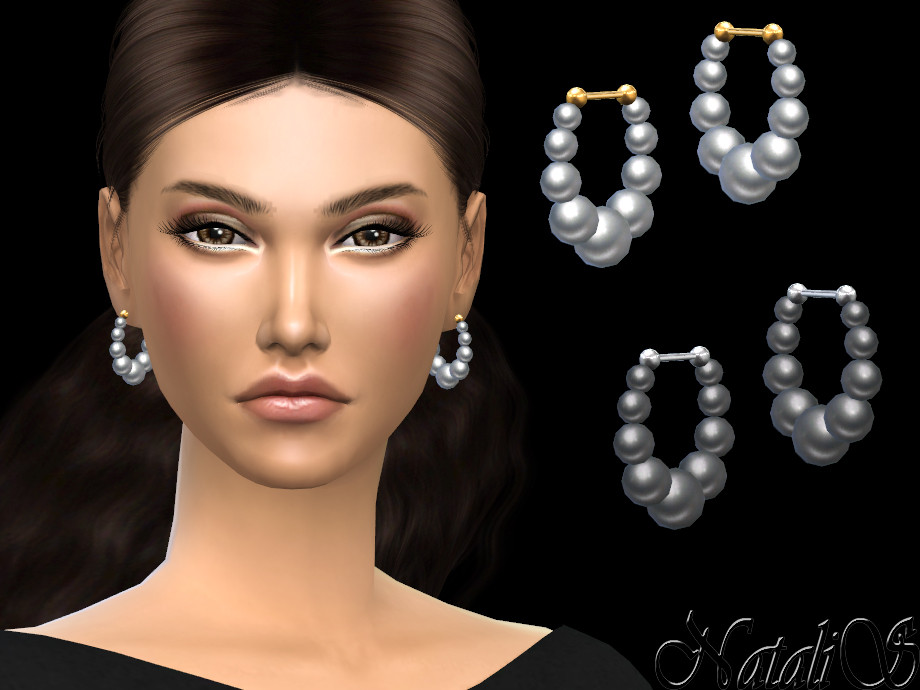 The Sims Resource - Graduated pearl hoop earrings