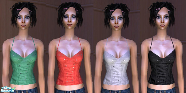 Sims 2 — Sparkle Top Collection by Distant-Eyes — A set of v-neck tops with sparkle detail & spagetti straps.