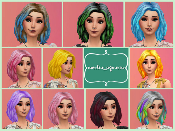 Sims 4 — Mid Wavy Bob Recolor - Backyard by Aurelia_Aquaria — Adds 10 swatches to the Mid Wavy Bob from the Backyard