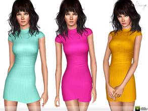 Sims 3 — Ribbed Cap Sleeve Bodycon Dress by ekinege — Ribbed high neck cap sleeve mini dress.