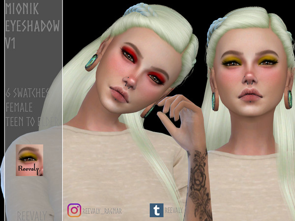 Sims 4 — Mionik Eyeshadow V1 by Reevaly — 6 Swatches. Teen to Elder. Female. Works with all Skins and Overlays. Base Game