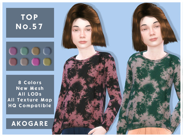 Sims 4 — Akogare Top No.57 by _Akogare_ — Akogare Top No.57 - 8 Colors - New Mesh (All LODs) - All Texture Maps - HQ