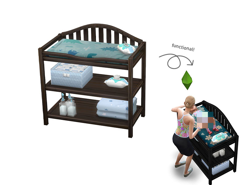 Sims 4 — [patreon] functional toddler changing table by PandaSamaCC — fully functional, animated toddler changing table.